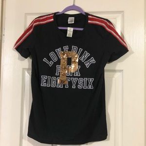 VS Pink short sleeved, blingy top